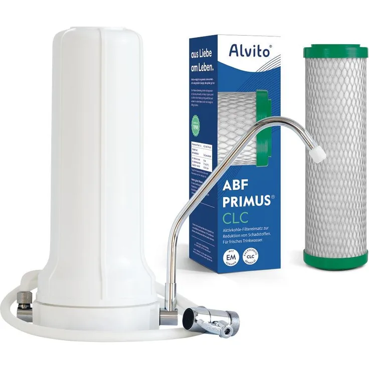 Alvito Auftisch Basic Wasserfilter Set Pure, inkl. Primus CLC, kompakt & effektiv, reduziert über 100 Schadstoffe, 4L/min, 0,45µm Filterfeinheit
