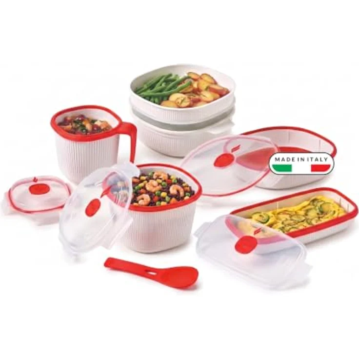 Snips Microwave Frischhaltedosen Set 5, Dampfgarer und Reiskocher für Mikrowelle, 2L/4L, Eierkocher und Suppentasse, Made in Italy – Bild 1