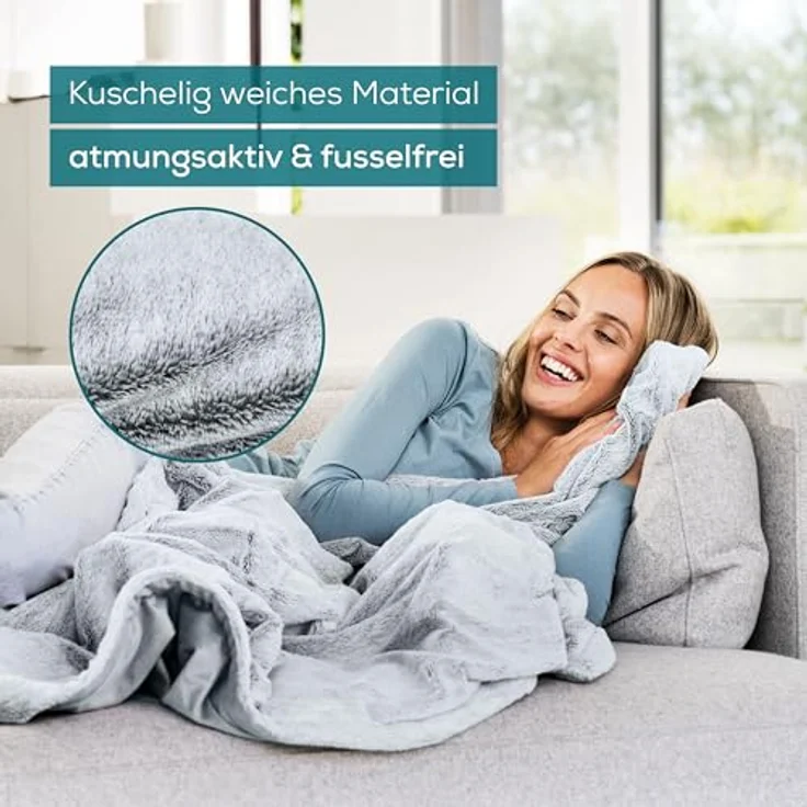 Beurer HD 75 Nordic Grey Green Planet Heizdecke, Ober-/Unterseite aus recyceltem Material, kuschelig weiche Wärmezudecke, 6 Temperaturstufen, maschinenwaschbar, mit Abschaltautomatik, 180 x 130 cm – Bild 5