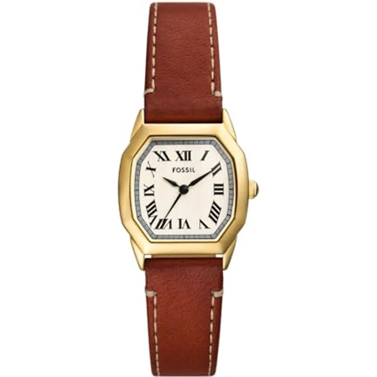 Fossil Damen Analog Quarz Uhr mit Leder Armband ES5364, 27mm Gehäuse, Braunes Lederband, Wasserdicht bis 30m