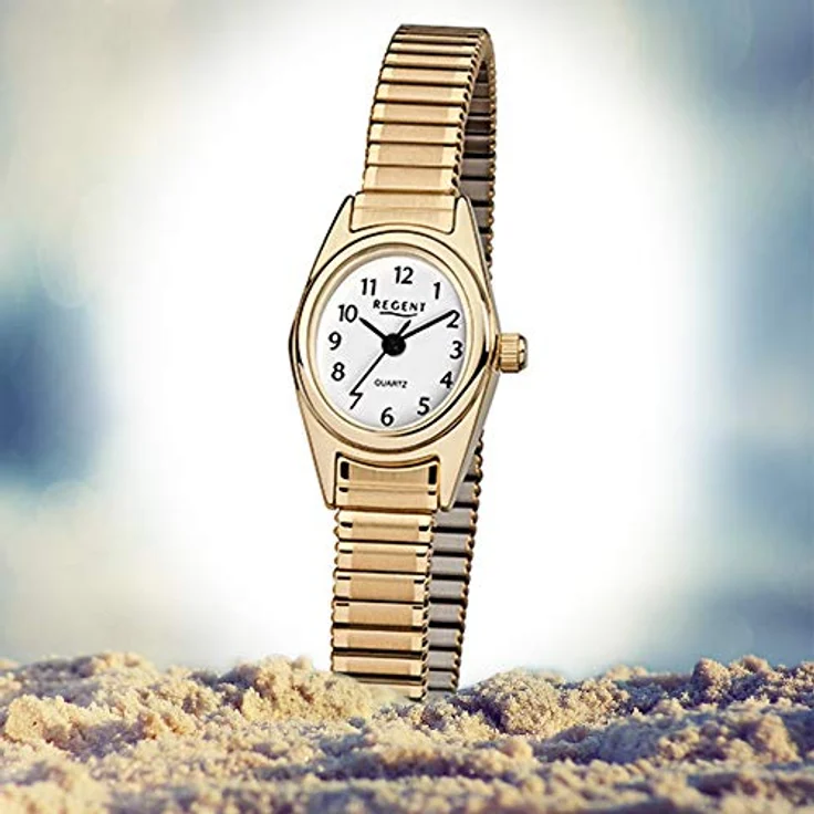 Regent Armbanduhr Damen Zugarmband F 263, Quarzuhr, gelbgold – Bild 5