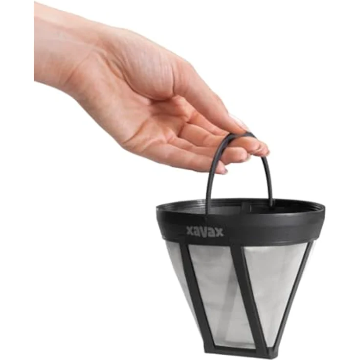 Xavax Permanent-Kaffeefilter Größe 4 (Dauerfilter Kaffee Größe 4 für Kaffeemaschine, Mehrweg-Kaffeefilter wiederverwendbar, 120 Mesh, ersetzt Filtertüten aus Papier, Henkel, spülmaschinenfest) schwarz – Bild 4
