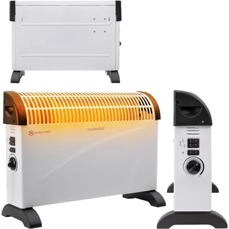 Heidenfeld elektrische Konvektorheizung HL200 | 2000 Watt - Turboaufheizung - Leise 35 dB - Thermostat - Frostwächter - Bis 25 m² - Heizlüfter - Heizung - Elektroheizung - Rostfreier Stahl – Bild 1