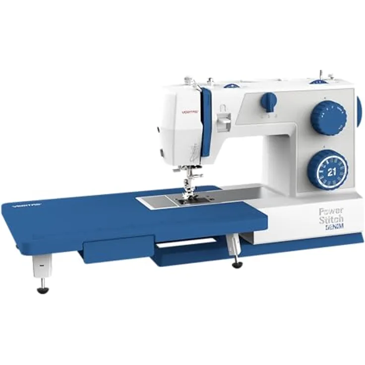 VERITAS Power Stitch 21 Denim Nähmaschine, mit XXL-Anschiebetisch und Fußpedal, bis zu 1.000 Stiche/Min, anpassbarer Nähfußdruck, inkl. Staubschutzhülle