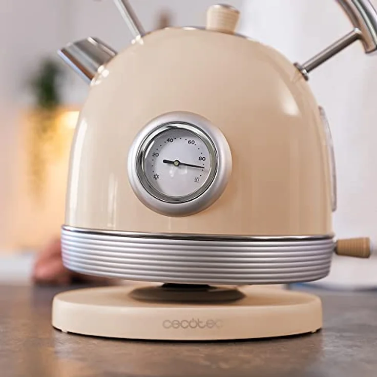 Cecotec Thermosense 420 Vintage Wasserkocher, 2200 W, 1,8 L, mit Temperaturanzeige, Edelstahl, beige – Bild 2
