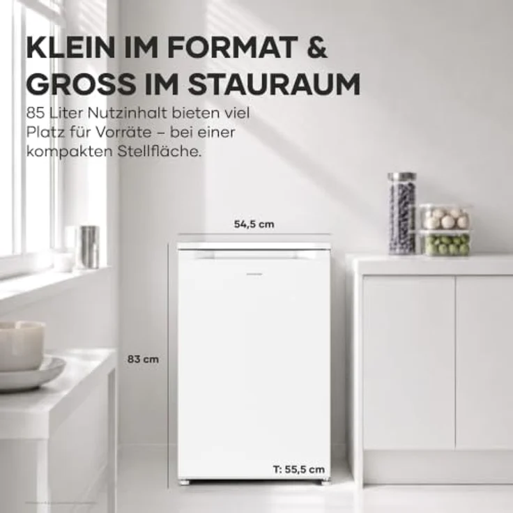 Severin Tisch-Gefrierschrank 85L, wechselbarer Türanschlag, -24°C bis -18°C, Energieeffizienzklasse B, weiß – Bild 2