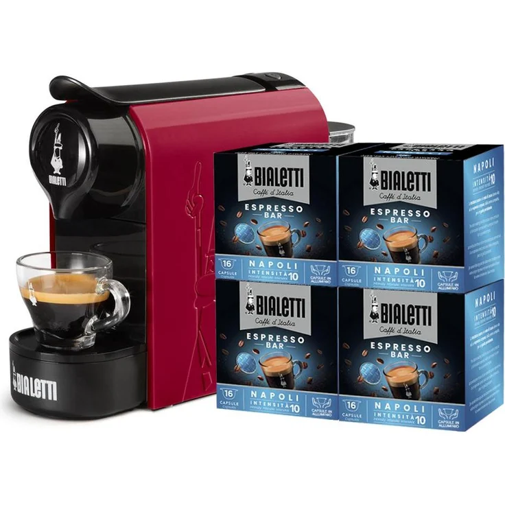Bialetti Kaffeemaschine 1200 W, Kapselmaschine mit 0,5 L Tank und 20 Bar Druck, Rot, Schwarz