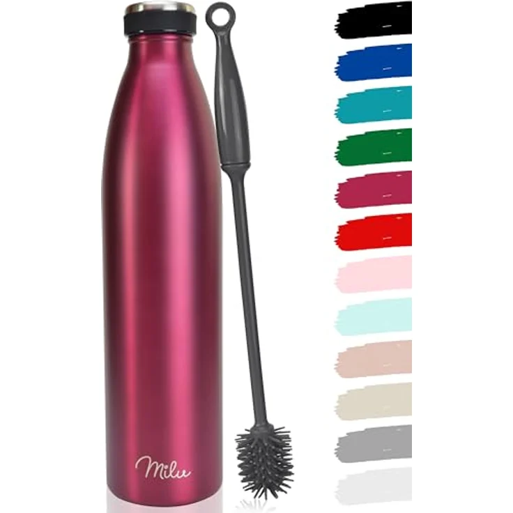 Milu Edelstahl Trinkflasche 1500ml, isolierte Thermosflasche, doppelwandig, auslaufsicher, kohlensäure geeignet, Berry – Bild 1