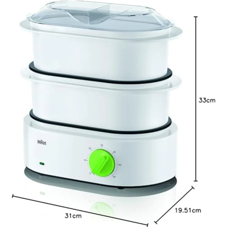 Braun Dampfgarer, 2 Garbehälter, 850 Watt, grün-weiß, FS 3000 – Bild 3
