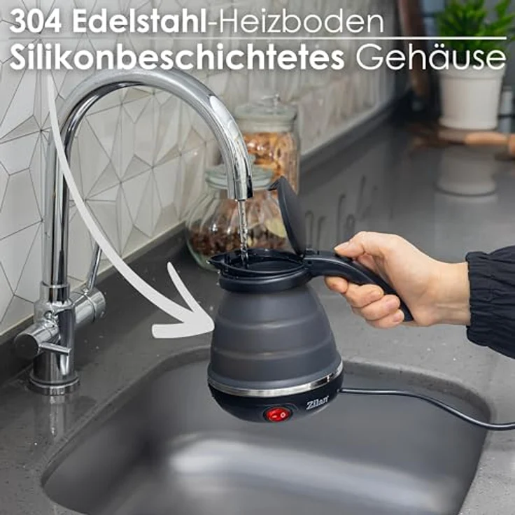 Zilan Wasserkocher ZLN-1986, 0.5 l, 750 W, automatischer Klappdeckel, Silber – Bild 3
