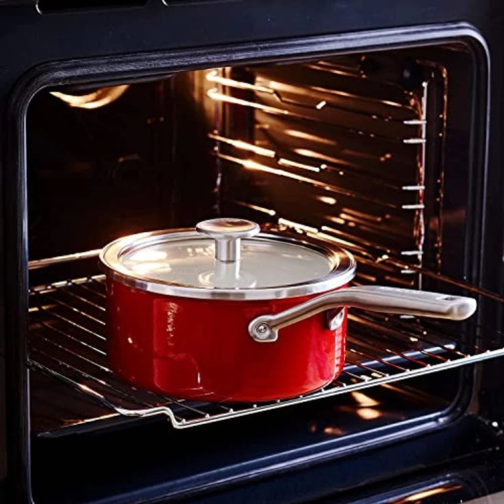 KitchenAid Steel Core Enamel Stielkasserolle mit Deckel (18cm/2l), deutsche Emaille, Induktionsgeeignet, backofenfest, spülmaschinenfest, Empire Rot – Bild 4