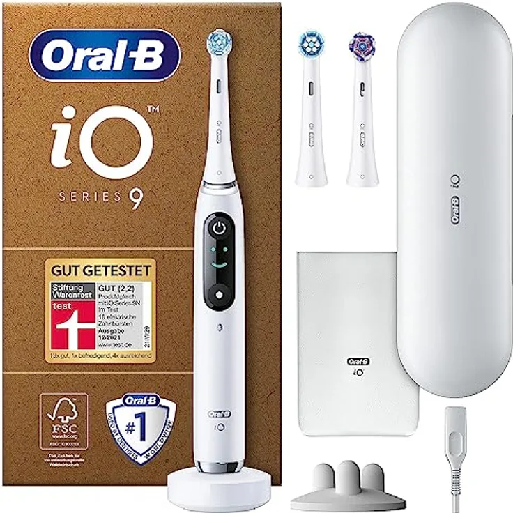 Oral-B iO Series 9 Plus Edition Elektrische Zahnbürste/Electric Toothbrush, PLUS 3 Aufsteckbürsten inkl. Whitening, Magnet-Etui, 7 Putzmodi, recycelbare Verpackung, Geschenk Mann/Frau, white