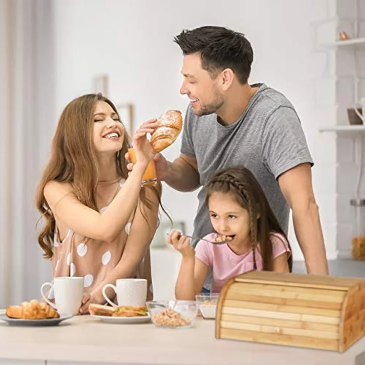 Relaxdays Bambus-Brotkorb, mit Rolldeckel, 40 x 27,5 x 16,5 cm, Frische Brotaufbewahrung, Natur Braun, Holz, Medium Wood Tone, 27.5 x 40 x 16.5 cm – Bild 3