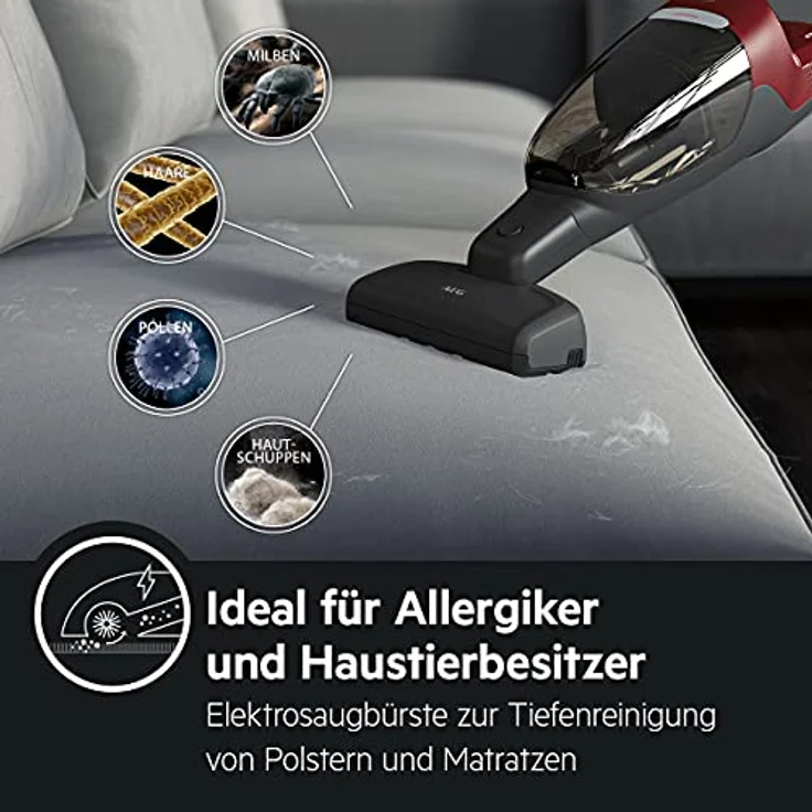 AEG QX6-ANIM Handstaubsauger, 45 min Akkubetrieb, Zyklon-Technologie, Bürstenreinigungsfunktion, freistehend, Chili Red – Bild 5
