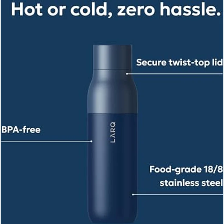 LARQ Bottle Twist Top 500ml - Isolierte Edelstahl-Trinkflasche | Thermoskanne, BPA-frei | Wiederverwendbare Wasserflasche für Camping, Büro und Reisen | Hält Getränke kalt und heiß, Monaco Blue – Bild 3