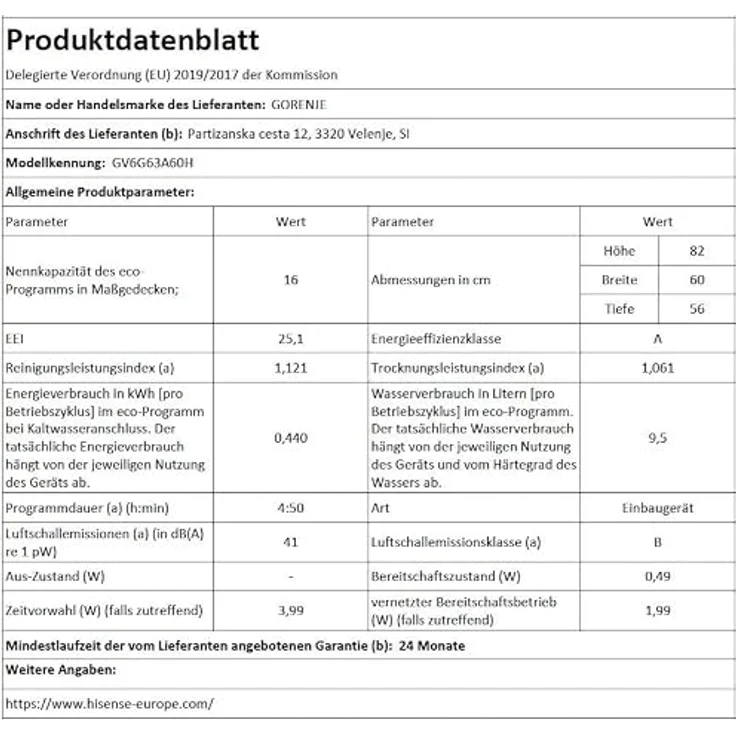 Gorenje GV6G63A60H vollintegrierter Geschirrspüler 60 cm, 16 Maßgedecke, EEK A, 7 Programme, TotalDry, BottleWash, FlexUse – Bild 17