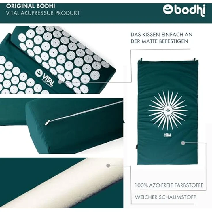 bodhi Akupressurmatte VITAL Akupressurmatte & Nackenrolle Set XL, petrol – Bild 5