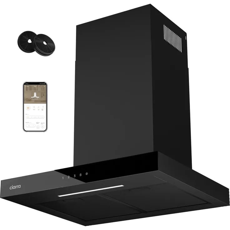 CIARRA Dunstabzugshaube VMB6102, A+++ 650 m³/h, 60 cm, WiFi-App, Touch Control, Edelstahl, dimmbare LED-Beleuchtung