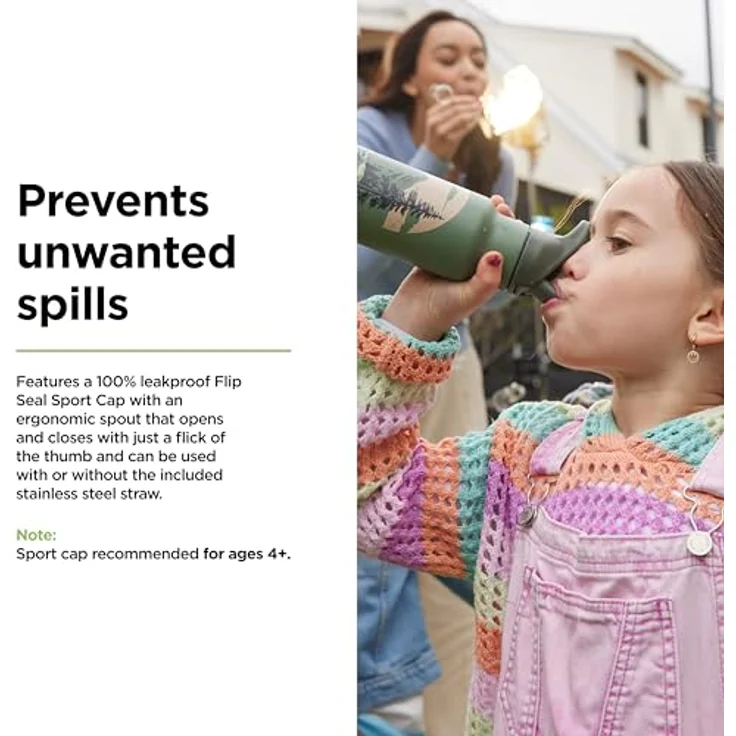 Klean Kanteen Klassische Kinder-Wasserflasche, 340 ml, mit Klappverschluss und Sportverschluss, berglandschaft-design, BPA-frei, doppelwandige Isolierung – Bild 3