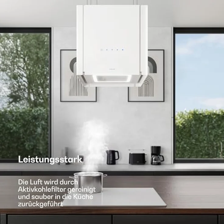 Klarstein Velaire Dunstabzugshaube Deckenhaube 40 cm - A++ Energieklasse, 601 m³/h Luftstrom, Touch-Bedienung, LED-Beleuchtung, Liftfunktion, Leise, Weiß – Bild 4
