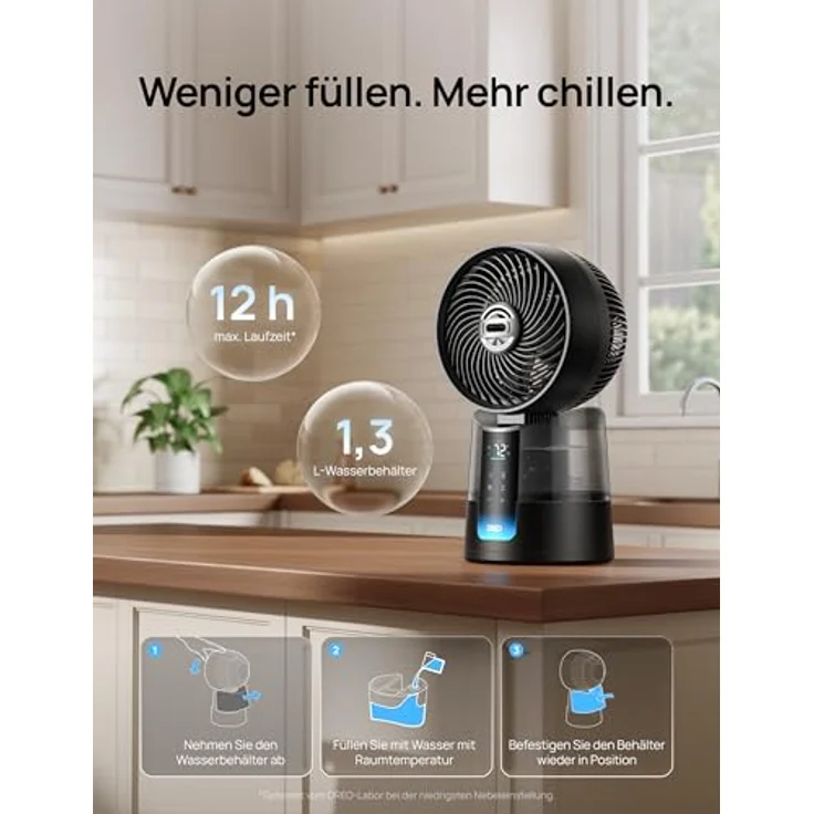 DREO TurboCool Nebelventilator 516S, Tischventilator mit 150°+30° Oszillation, ultrafeiner Nebel, 6 Geschwindigkeiten, 20 dB leise, App- & Fernbedienung, RGB, grau – Bild 4
