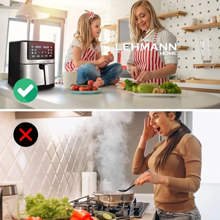 LEHMANN LHODF-1880 Heißluftfritteuse 8L XXL, 1800 W, 10 Programme, ohne Öl bis zu 200°C, Touchscreen - Schwarz – Bild 2