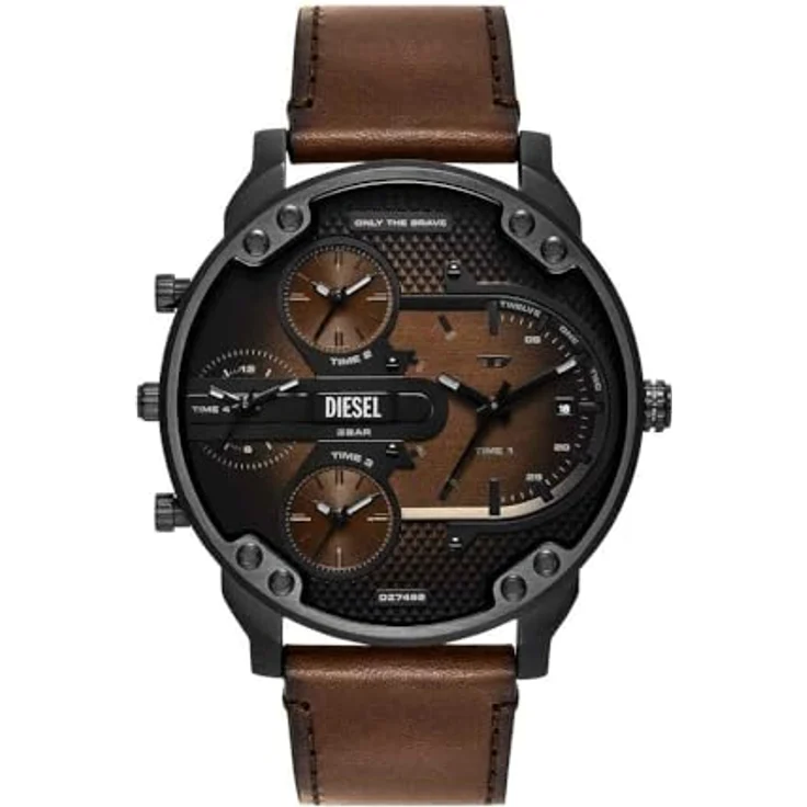 DIESEL Herren Analog Quarz Uhr DZ7492, schwarzes Edelstahlgehäuse, braunes Lederarmband, 54mm, kratzfestes Mineralglas, Wasserbeständig bis 30m – Bild 1