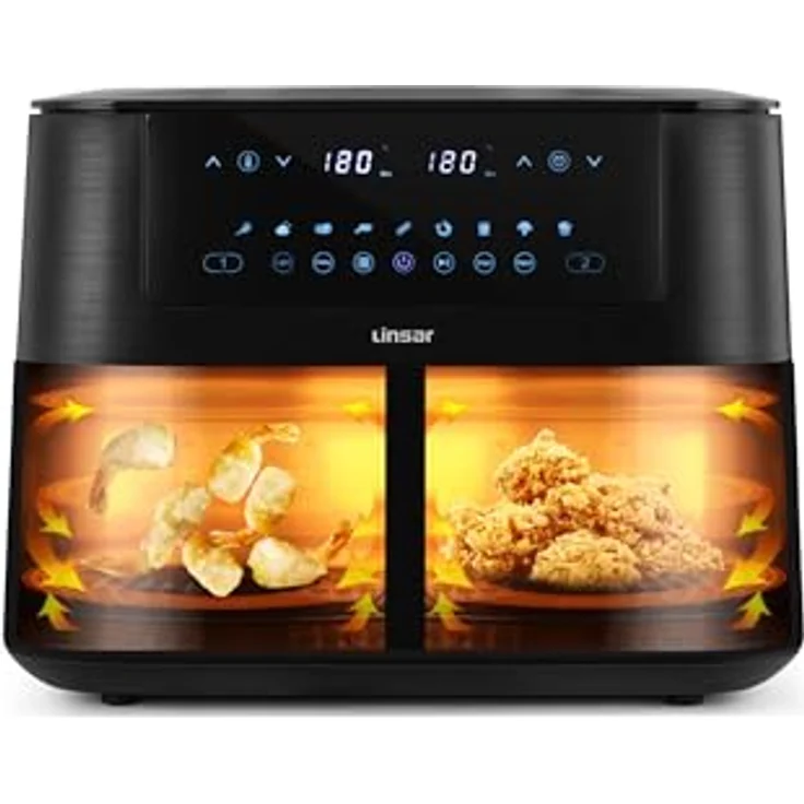 Linsar Dual Zone Heißluftfritteuse mit Doppelkammer, 8L Air Fryer 2 Körben, Touchscreen, Dual Cook, Schwarz – Bild 3