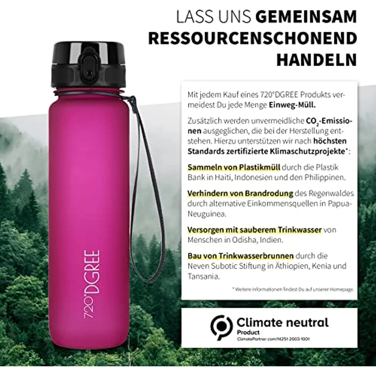 Trinkflasche Wasserflasche Fruchteinsatz 1L - BPA-Frei uberBottle 720 DGREE fuchsia pink – Bild 5