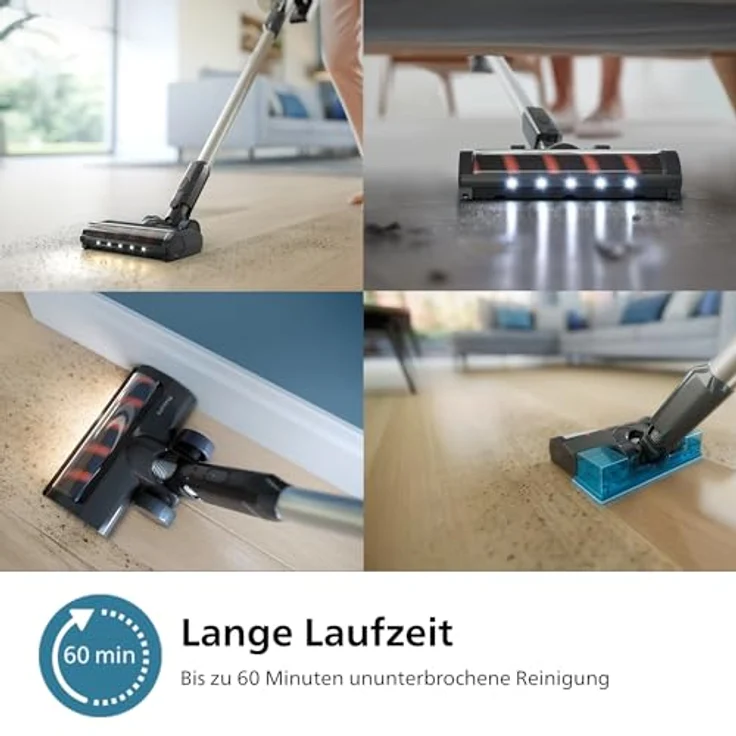 Philips Kabelloser Akku-Staubsauger 3000-Serie - Staubsaugen und Wischen in einem, Digitaler Motor, präzise LED-Düse, 60 Minuten Laufzeit, Abnehmbarer Akku, PowerCyclone 8, Aqua-Modul (XC3132/01) – Bild 4