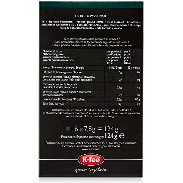 ESPRESTO Passionato Espresso Kaffeekapseln Stärke 7, K-fee System, 6er Pack (6x124 g) – Bild 2