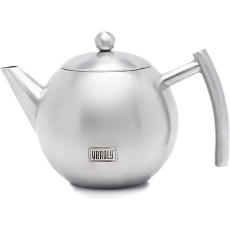 Edelstahl Teekanne mit abnehmbarem-Ei für losen & Teebeutel Spülmaschinenfest & hitzebeständig von venoly, edelstahl, silber, 1.5 Liter