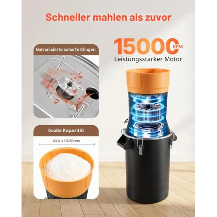 VEVOR Elektrische Getreidemühle 25 L, 600 W, Gewürzmühle mit 5 austauschbaren Sieben für flexiblen Mahlgrad, ideal für Getreide, Gewürze, Müsli und Kaffee – Bild 4