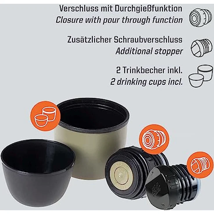 Esbit Isolierflasche | Edelstahl | BPA-Frei | Schwarz, Oliv, Weiß | 1L & mehr | Reise, Outdoor, Angeln | Tee, Kaffee – Bild 4