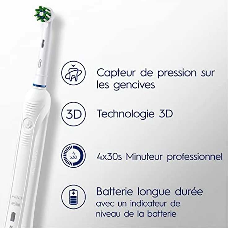 Oral-B Pro 1 750 Elektrische Zahnbürste, 1 Kopf und Reiseetui, entworfen von Braun, Weiß – Bild 5