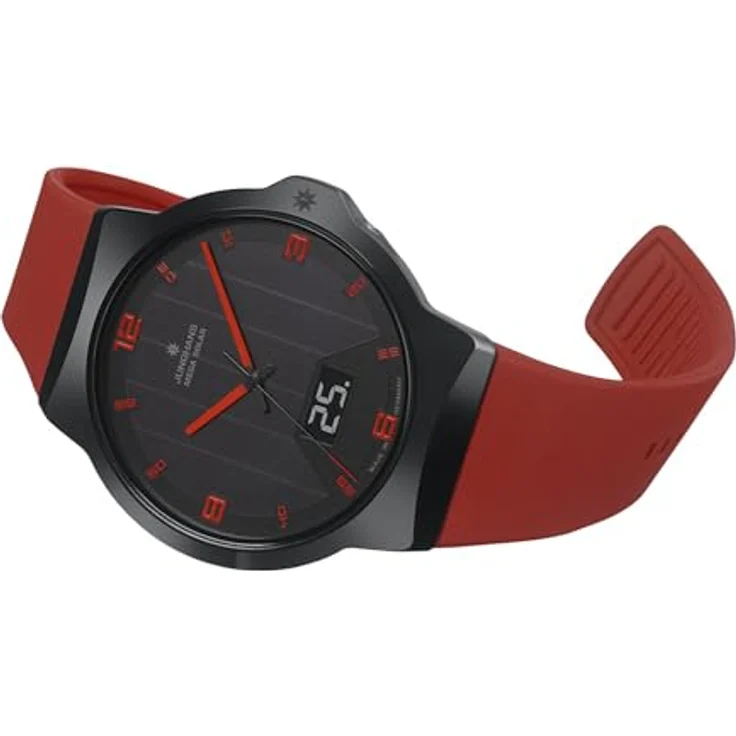 JUNGHANS Funk-Solar Herrenuhr Force Mega Solar, rot mit analog-digitaler Anzeige, kratzfestem Gehäuse und leuchtendem Zifferblatt – Bild 3