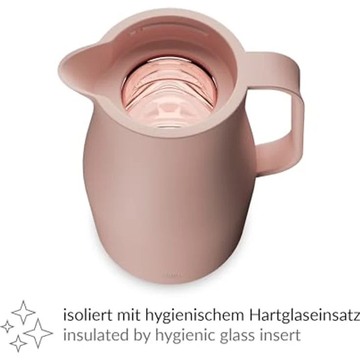 Alfi Isolierkanne, 1.0 l, rosa, aus Bio-Kunststoff mit Druckknopf für einhändiges Ausgießen, hält Getränke bis zu 12 Stunden heiß und 24 Stunden kalt – Bild 4