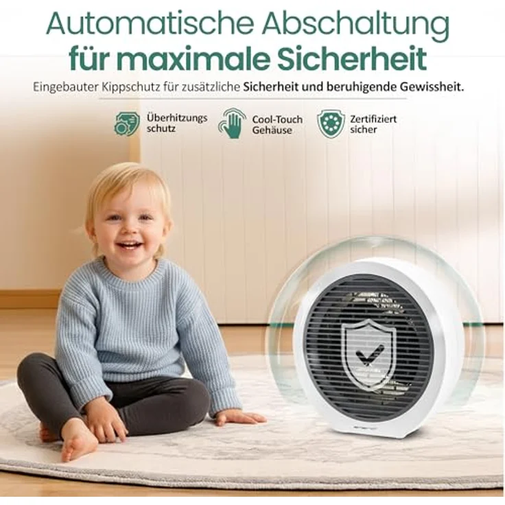 Emerio Heizlüfter FH-109947, 2000W für Räume bis 15 m², 2 Heizstufen, einstellbarer Thermostat, Ventilatorfunktion, Kippschutz – Bild 6