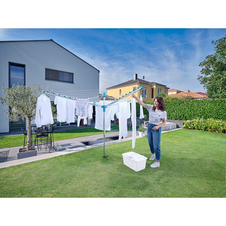 Leifheit Linomatic 500 Easy Wäschespinne, inkl. Bodenhülse, autom. Leineneinzug, Easy-Lift-System, 50 m Leinenlänge, für 5 Waschladungen – Bild 20