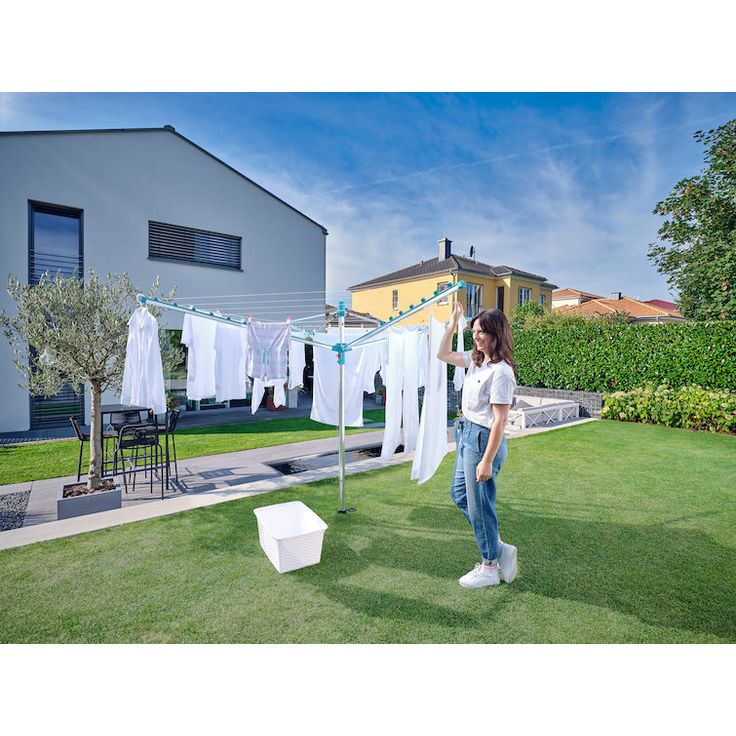 Leifheit Linomatic 500 Easy Wäschespinne, inkl. Bodenhülse, autom. Leineneinzug, Easy-Lift-System, 50 m Leinenlänge, für 5 Waschladungen – Bild 19