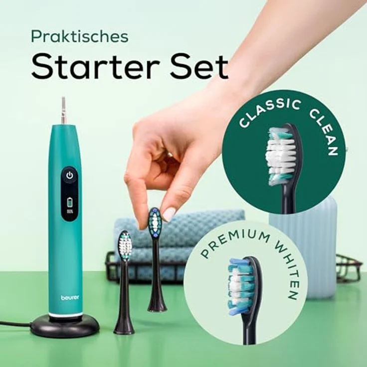 Beurer SC 50 Green Planet Ocean Breeze, Schallzahnbürste mit 5 Reinigungsprogrammen, integriertem Andrucksensor und LCD-Display, umweltfreundliches Design – Bild 6