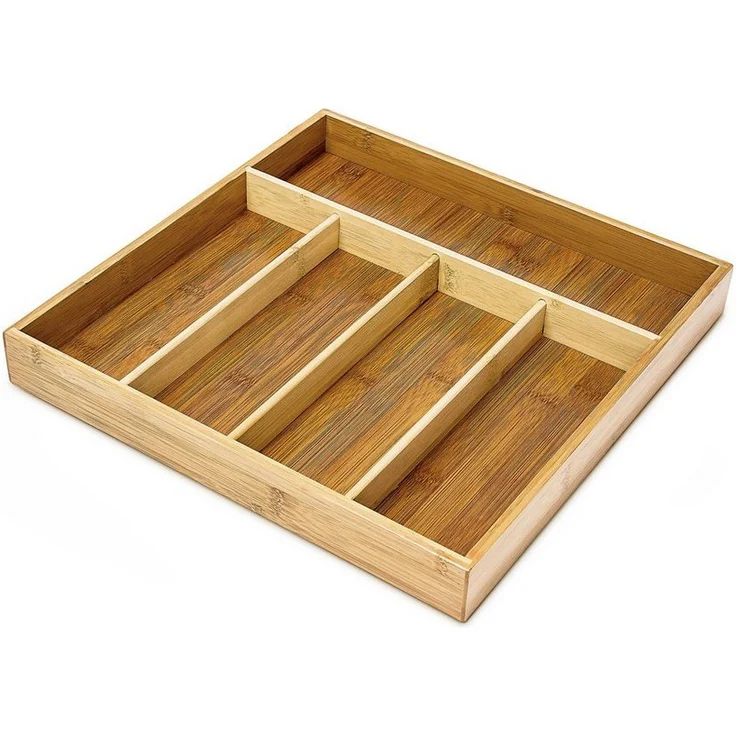 relaxdays Besteckkasten Bambus Natur, 5 große Fächer für Ordnung und Übersichtlichkeit