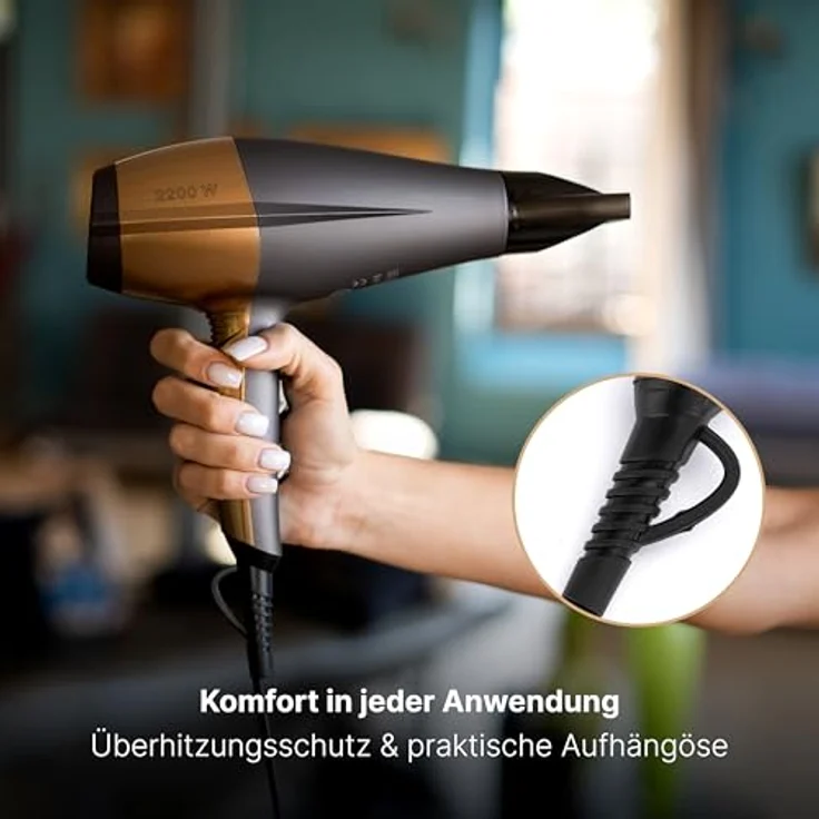 ProfiCare PC-HT 3010 Kompakter Haartrockner, 3 Temperatur--Leistungsstufen, Ionisierungsfunktion, 2 Gebläsestufen, Cool Shot, Braun-Bronze – Bild 5