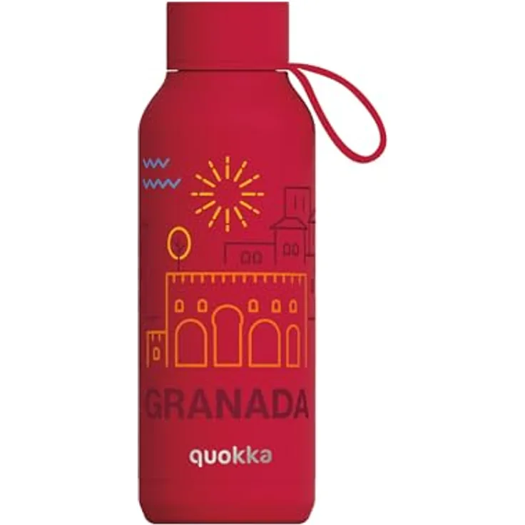 Quokka Solid with Strap, Edelstahl Thermoskanne 510 ml, doppelwandige Vakuumisolierung, Cherry Red