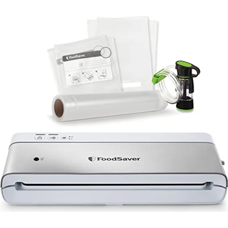 FoodSaver kompaktes Vakuumiergerät mit Handheld-Vakuumierer | 1 Rolle & 4 Beutel | Silber mit weißen Akzenten [VS0100X] – Bild 2