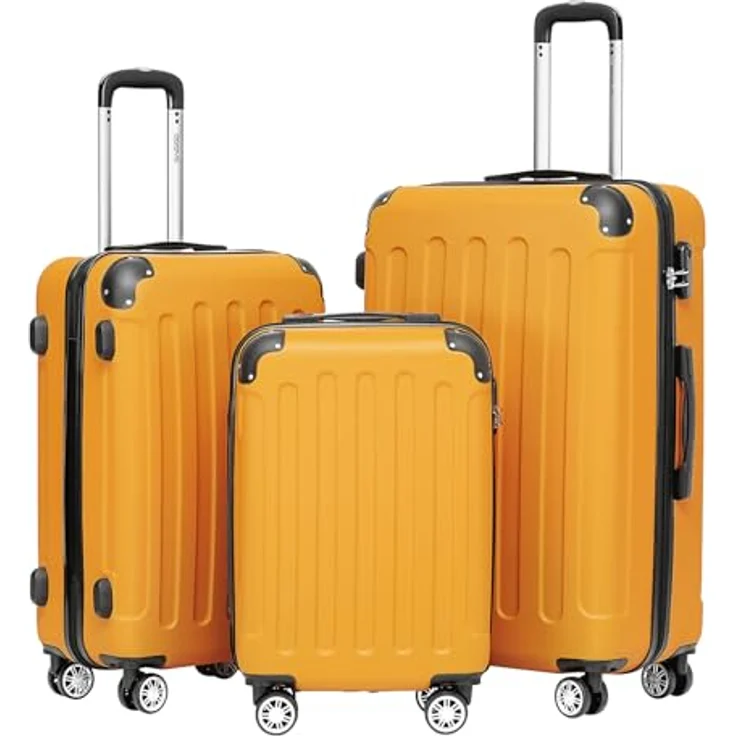 BEIBYE 2045 Zwillingsrollen Reisekoffer Kofferset, 3-teilig, Hartschale, ergonomischer Teleskopgriff, sicheres Zahlenschloss, 4 Zwillingsrollen, leichtes ABS-Material, orange – Bild 1