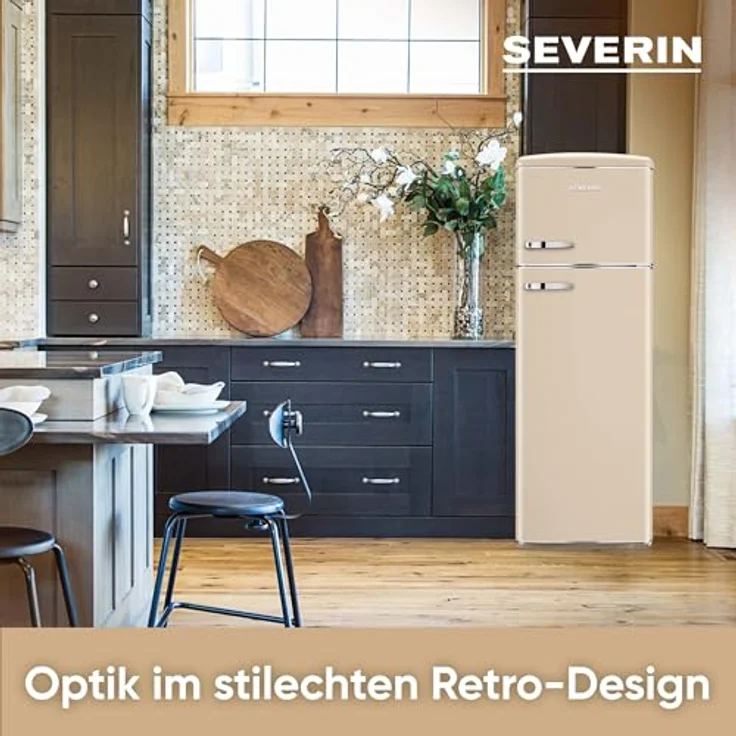 SEVERIN RKG 8985, Retro Kühl- & Gefrierkombination, creme, 246 L Nettovolumen, Gefrierfach oben, nur 39 dB, LED-Beleuchtung – Bild 4
