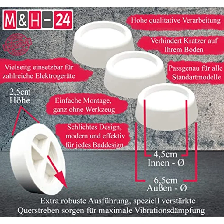 M&H-24 Waschmaschinen Unterlage Schwingungsdämpfer Vibrationsdämpfer Antivibrationsmatte - Gummi Füße für Waschmaschine & Trockner Waschmaschinenzubehör Weiß 4 Stück – Bild 4
