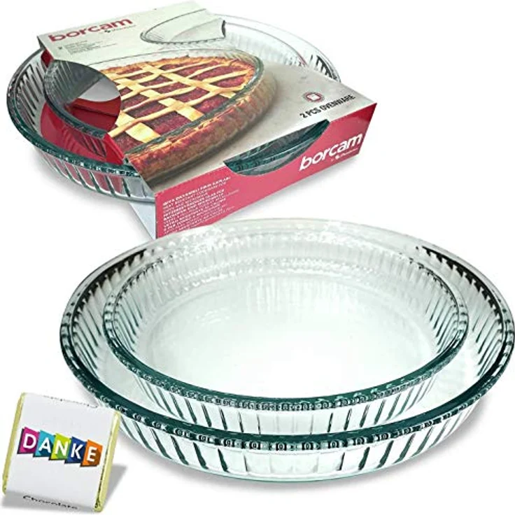 Pasabahce PB-159022 2-tlg. Borcam Auflaufformen, Rund, 1 x Ø 26 cm Höhe: 5cm 1 x Ø 32 cm Höhe: 5,5cm Spülmaschinen-, Mikrowellen-, Backofen- und Eisschrankgeeignet – Bild 2
