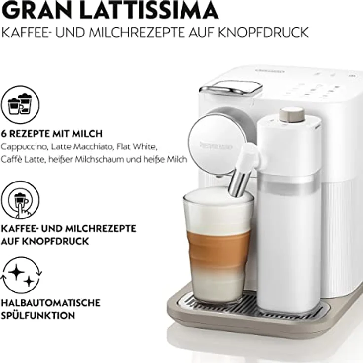 Nespresso De'Longhi EN640.W Gran Lattissima Kaffeekapselmaschine mit automatischem Milchsystem,19 Bar Druck, 1400W,Weiß – Bild 2